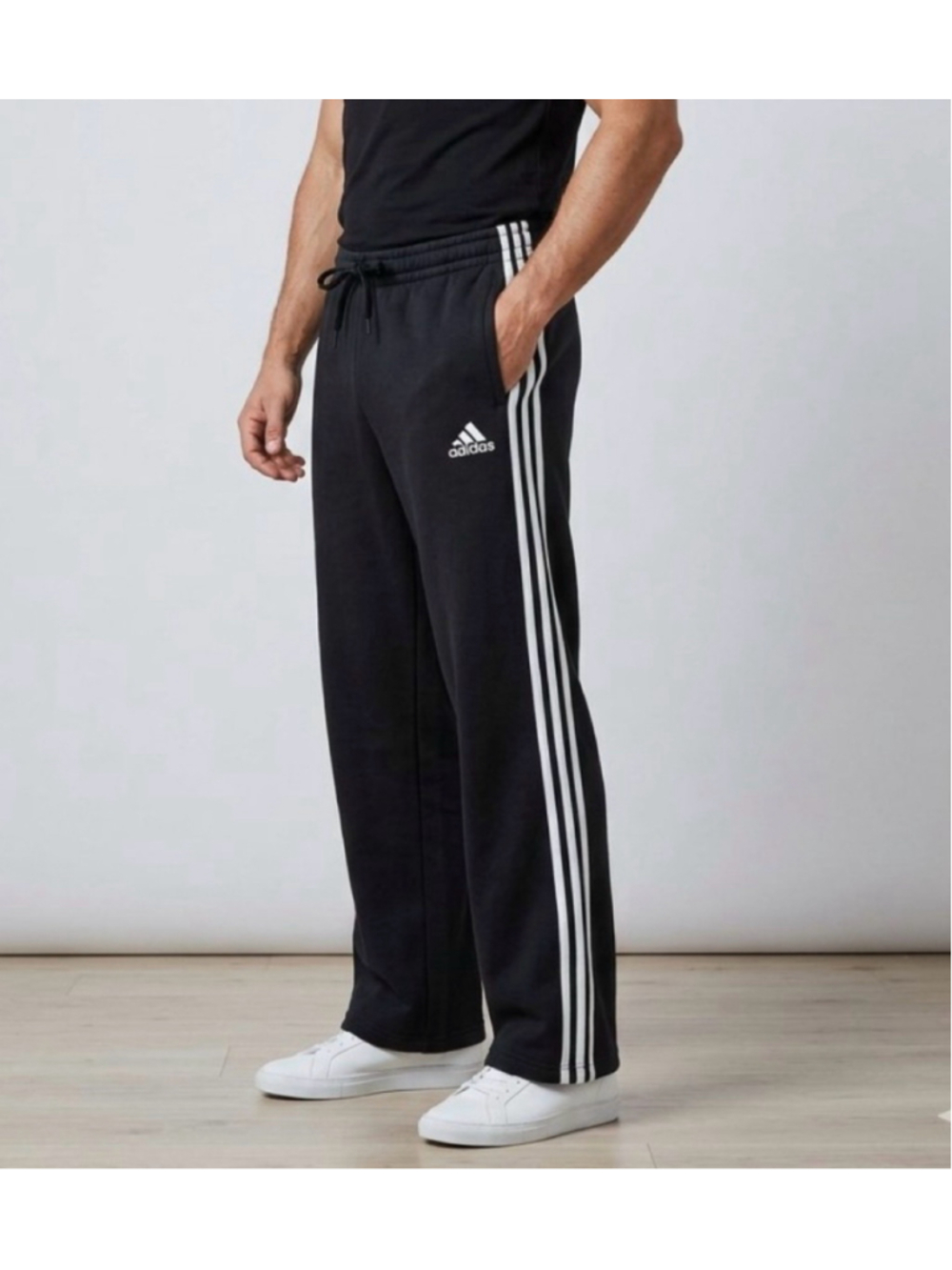 Vintage Adidas Black Wide Leg men’s Sweatpants 3 Stripe Track Y2K Size XL 2055